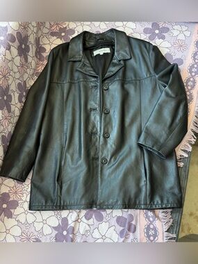 Bod & Christensen Black Leather Car Coat •women's XL• *90's minimalist*